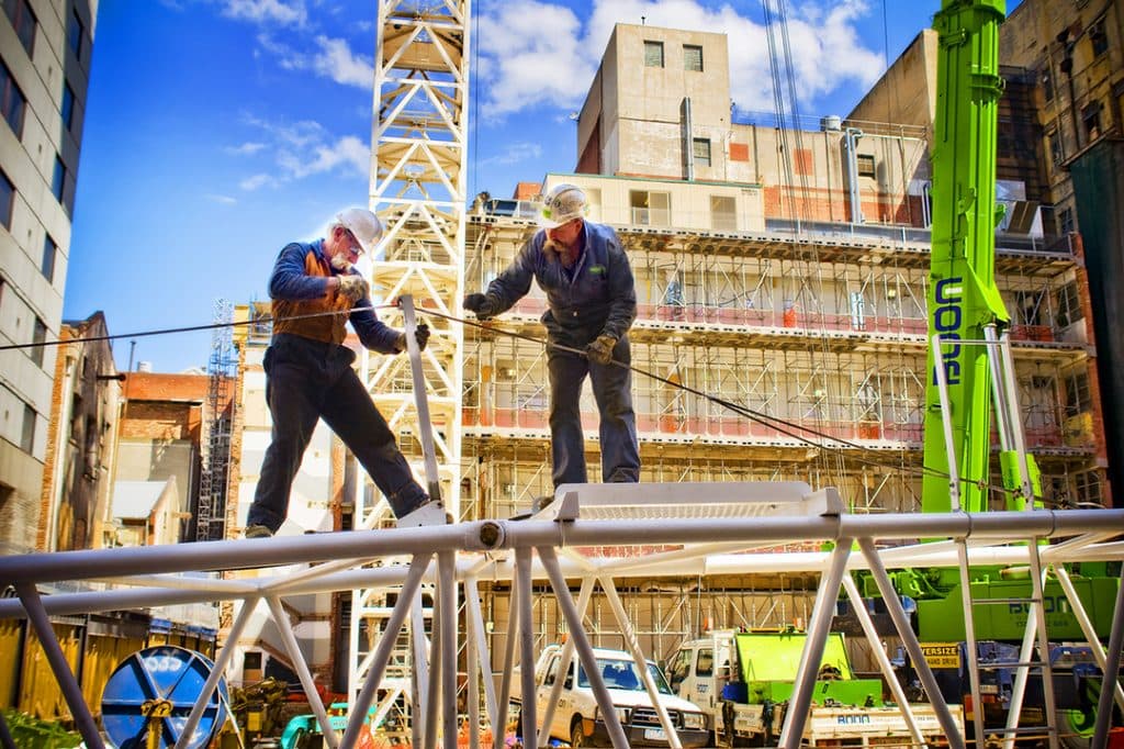 Construction workers on a building site